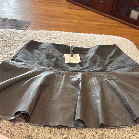 Hinge Gray Mini Skirt with Leather Hem - Picture 1 of 9